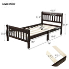 Cama de plataforma individual de madera maciza de Espresso/Blanco/Roble con cabecero y piecero, tamaño Twin