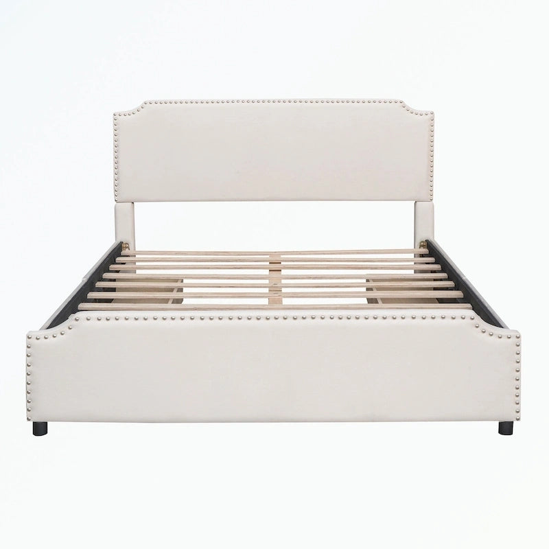 Cama de plataforma tapizada gris/verde/azul/beige con cajones de almacenamiento, para 2 personas