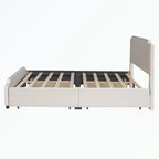 Cama de plataforma tapizada gris/verde/azul/beige con cajones de almacenamiento, para 2 personas