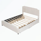 Cama de plataforma tapizada gris/verde/azul/beige con cajones de almacenamiento, para 2 personas