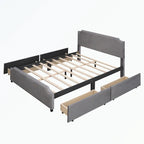 Cama de plataforma tapizada gris/verde/azul/beige con cajones de almacenamiento, para 2 personas