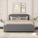 Cama de plataforma tapizada gris/verde/azul/beige con cajones de almacenamiento, para 2 personas