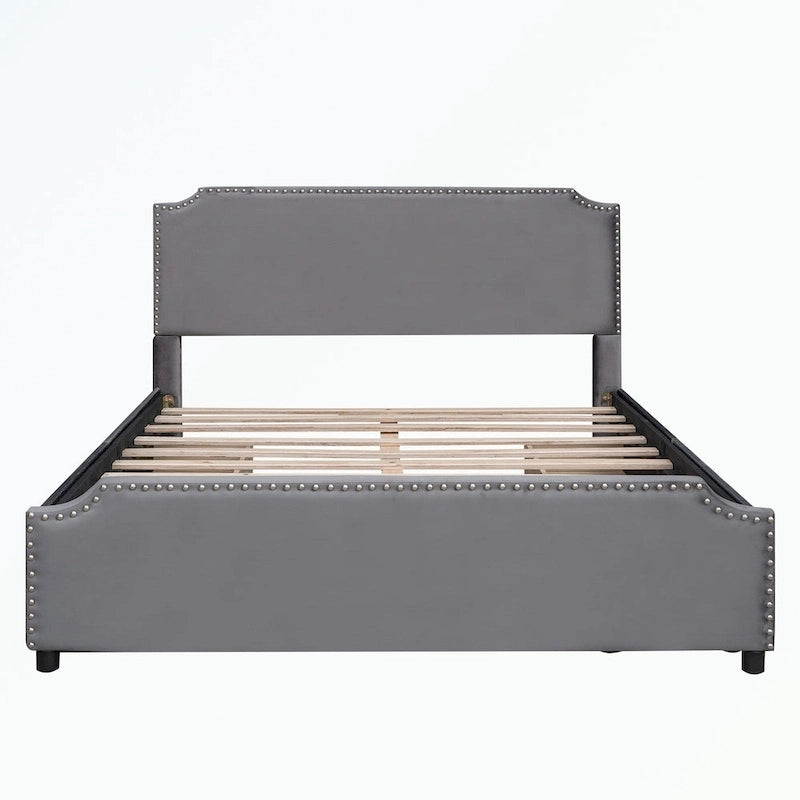 Cama de plataforma tapizada gris/verde/azul/beige con cajones de almacenamiento, para 2 personas