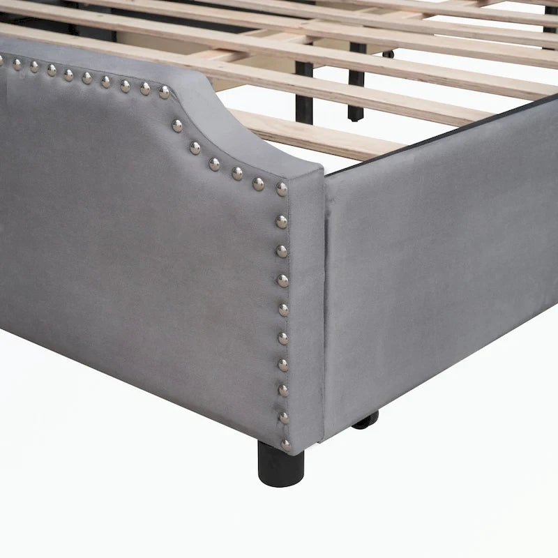Cama de plataforma tapizada gris/verde/azul/beige con cajones de almacenamiento, para 2 personas