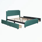 Cama de plataforma tapizada gris/verde/azul/beige con cajones de almacenamiento, para 2 personas