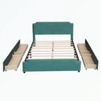 Cama de plataforma tapizada gris/verde/azul/beige con cajones de almacenamiento, para 2 personas