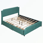 Cama de plataforma tapizada gris/verde/azul/beige con cajones de almacenamiento, para 2 personas