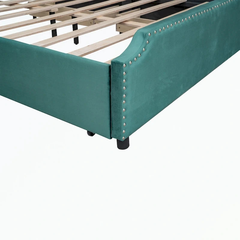 Cama de plataforma tapizada gris/verde/azul/beige con cajones de almacenamiento, para 2 personas