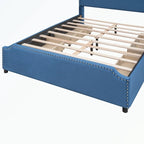 Cama de plataforma tapizada gris/verde/azul/beige con cajones de almacenamiento, para 2 personas