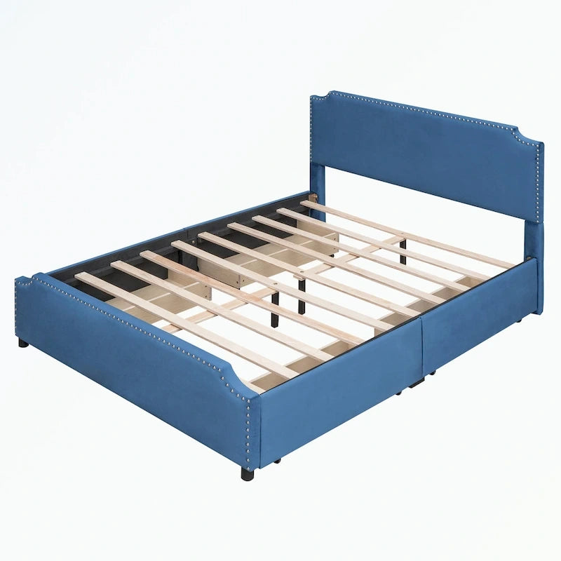 Cama de plataforma tapizada gris/verde/azul/beige con cajones de almacenamiento, para 2 personas