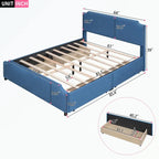 Cama de plataforma tapizada gris/verde/azul/beige con cajones de almacenamiento, para 2 personas