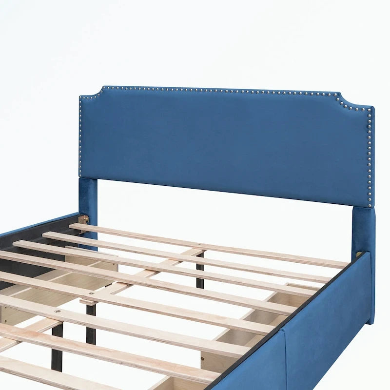 Cama de plataforma tapizada gris/verde/azul/beige con cajones de almacenamiento, para 2 personas