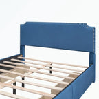 Cama de plataforma tapizada gris/verde/azul/beige con cajones de almacenamiento, para 2 personas
