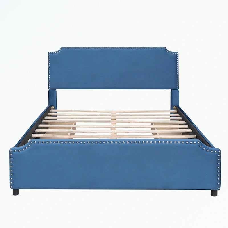 Cama de plataforma tapizada gris/verde/azul/beige con cajones de almacenamiento, para 2 personas