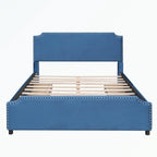 Cama de plataforma tapizada gris/verde/azul/beige con cajones de almacenamiento, para 2 personas