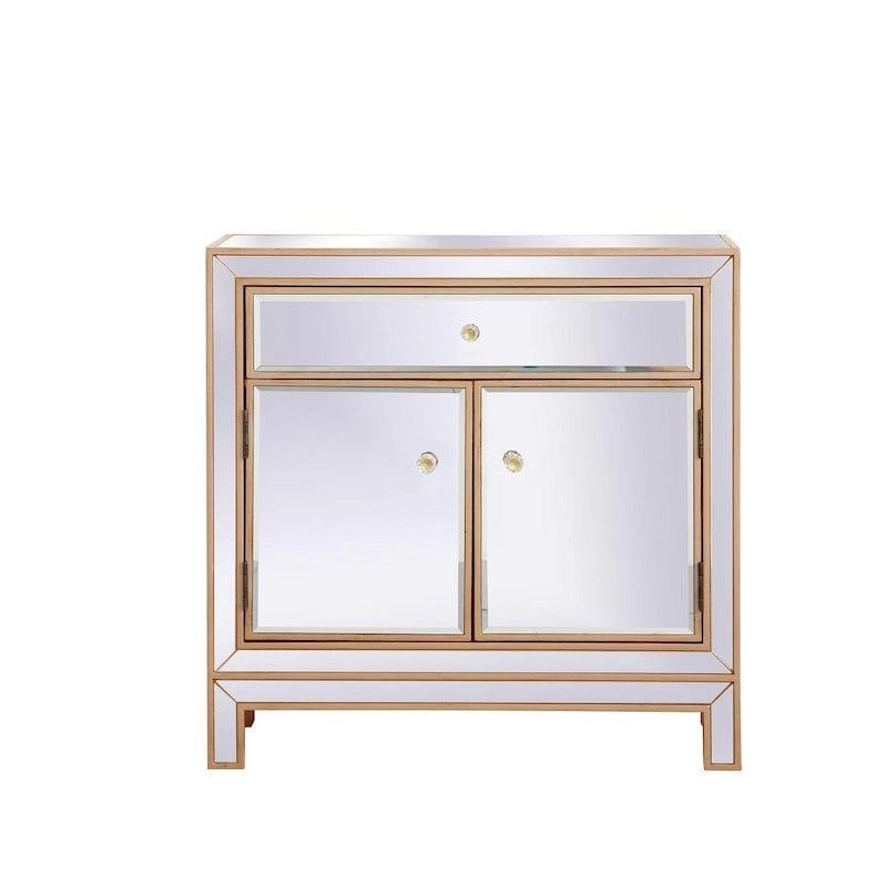 Armario de almacenamiento con espejo plateado/dorado con pomos de cristal, 3 puertas 1 cajón, Individual