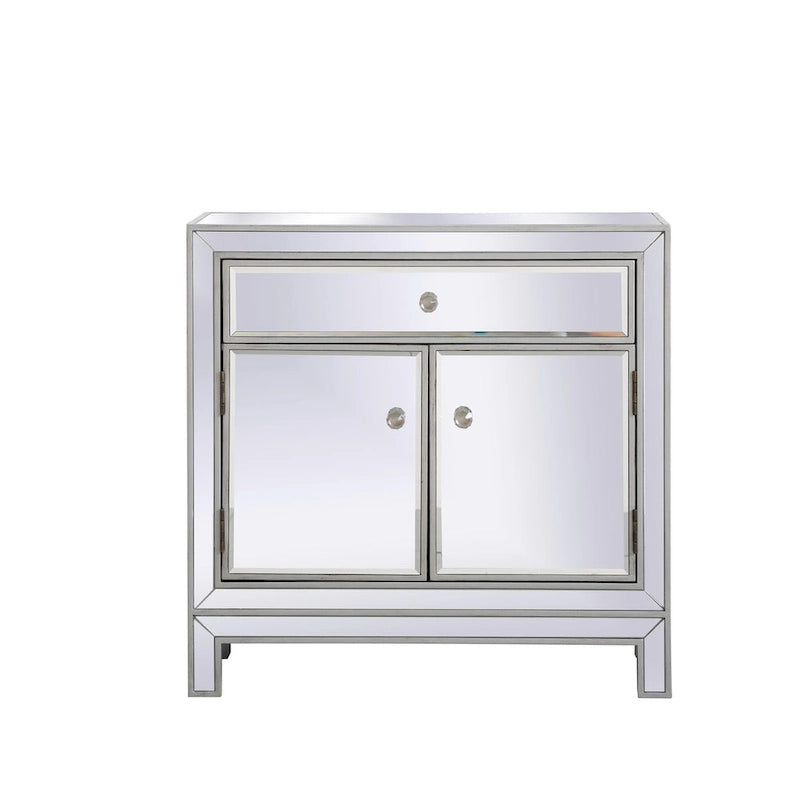 Armario de almacenamiento con espejo plateado/dorado con pomos de cristal, 3 puertas 1 cajón, Individual