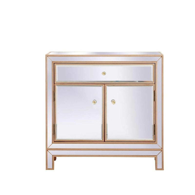 Armario de almacenamiento con espejo plateado/dorado con pomos de cristal, 3 puertas 1 cajón, Individual