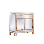 Armario de almacenamiento con espejo plateado/dorado con pomos de cristal, 3 puertas 1 cajón, Individual