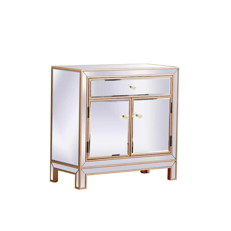 Armario de almacenamiento con espejo plateado/dorado con pomos de cristal, 3 puertas 1 cajón, Individual