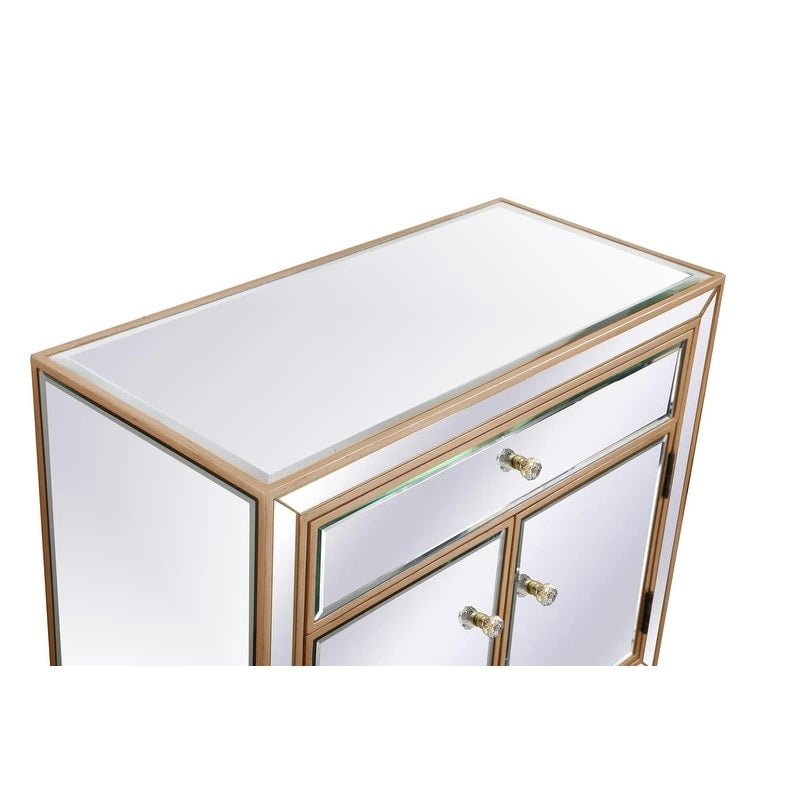 Armario de almacenamiento con espejo plateado/dorado con pomos de cristal, 3 puertas 1 cajón, Individual