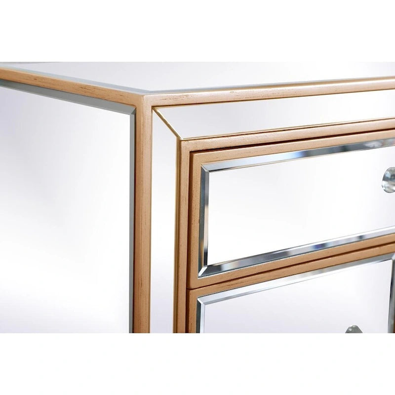 Armario de almacenamiento con espejo plateado/dorado con pomos de cristal, 3 puertas 1 cajón, Individual