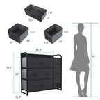 Cómoda de 7 cajones – Negro gris / Gris claro / Marrón / Rosa / Negro-madera / Gris-madera | Tela y acero | Para 1 persona