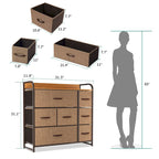 Cómoda de 7 cajones – Negro gris / Gris claro / Marrón / Rosa / Negro-madera / Gris-madera | Tela y acero | Para 1 persona