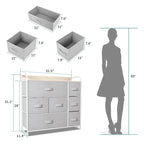 Cómoda de 7 cajones – Negro gris / Gris claro / Marrón / Rosa / Negro-madera / Gris-madera | Tela y acero | Para 1 persona