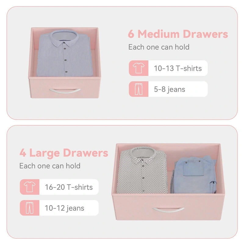 Cómoda de 12 cajones para dormitorio, cómoda alta de tela con bolsillos laterales y ganchos