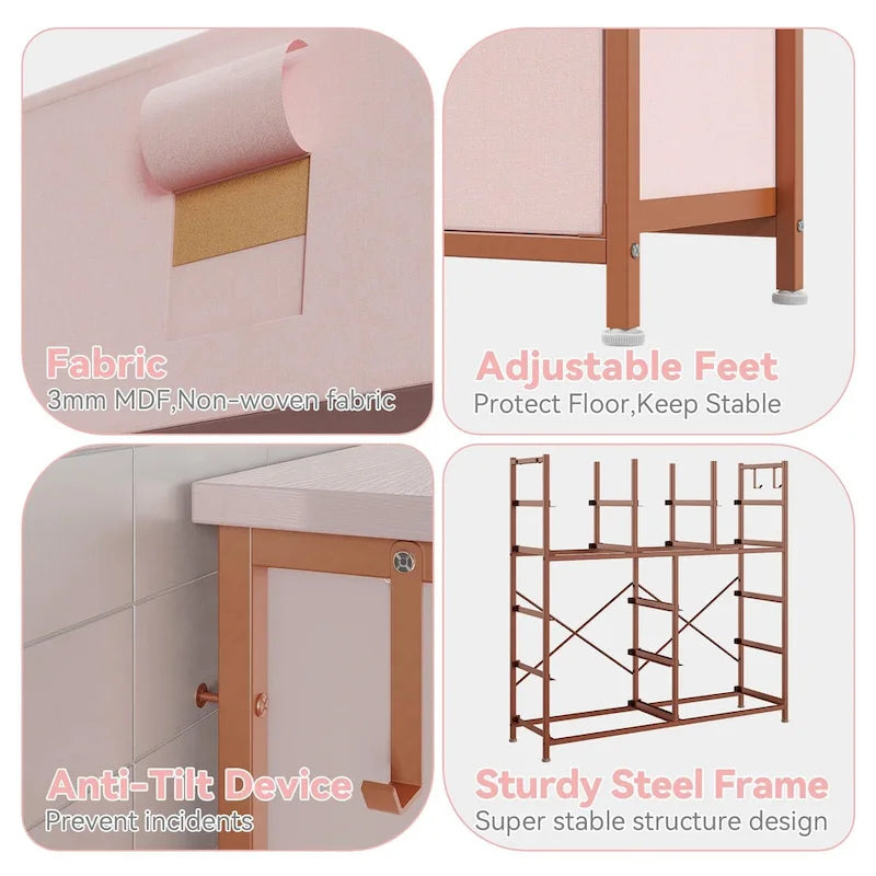 Cómoda de 12 cajones para dormitorio, cómoda alta de tela con bolsillos laterales y ganchos