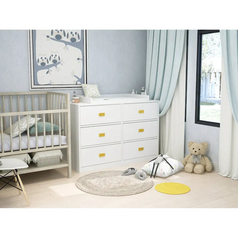 Cómoda cambiador de 6 cajones, convertible, gris/blanco, para 1 niño