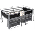 Cama alta baja individual blanca/gris con estantes, escalera y pizarra – 1 persona