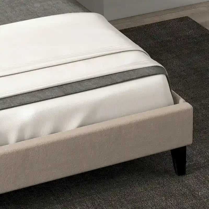 Estructura de cama tapizada con alas de terciopelo beige/gris/negro, con botones, tamaño matrimonial, para 2 personas