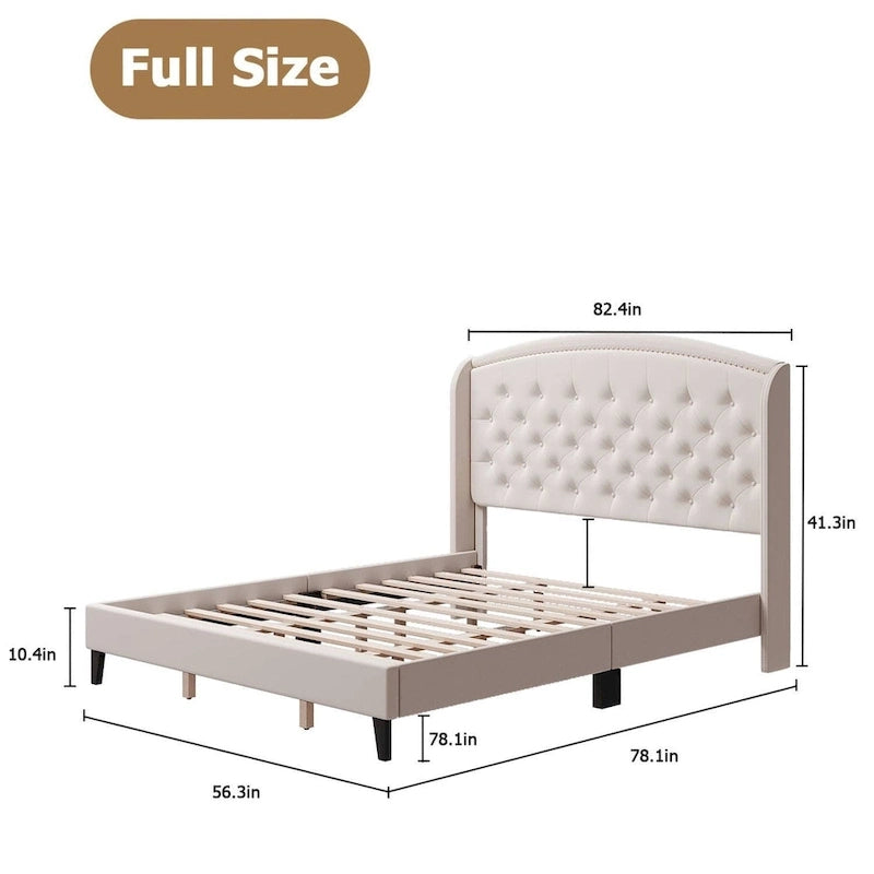 Estructura de cama tapizada con alas de terciopelo beige/gris/negro, con botones, tamaño matrimonial, para 2 personas