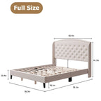 Estructura de cama tapizada con alas de terciopelo beige/gris/negro, con botones, tamaño matrimonial, para 2 personas