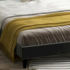 Estructura de cama tapizada con alas de terciopelo beige/gris/negro, con botones, tamaño matrimonial, para 2 personas