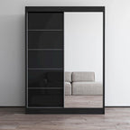 Armario de 2 puertas con espejo, lacado de alto brillo (blanco/negro/gris/wengué)