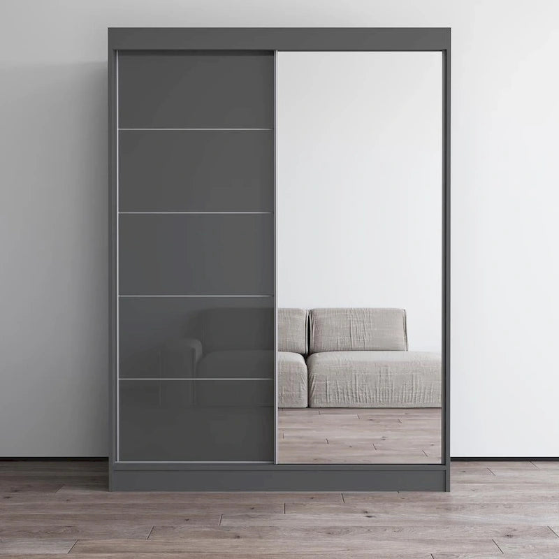 Armario de 2 puertas con espejo, lacado de alto brillo (blanco/negro/gris/wengué)