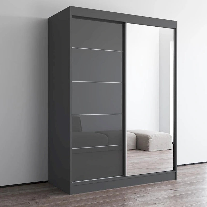 Armario de 2 puertas con espejo, lacado de alto brillo (blanco/negro/gris/wengué)