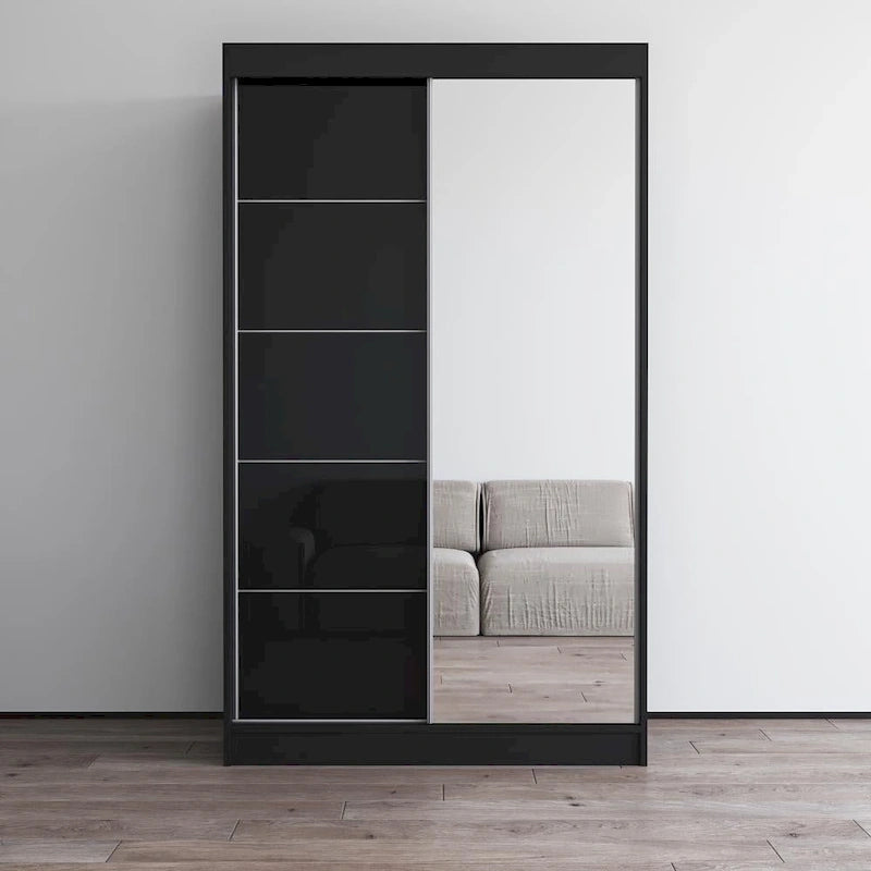 Armario de 2 puertas con espejo, lacado de alto brillo (blanco/negro/gris/wengué)