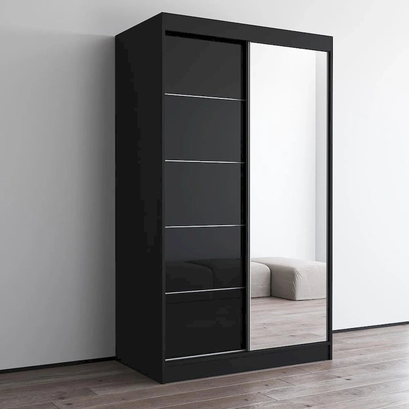 Armario de 2 puertas con espejo, lacado de alto brillo (blanco/negro/gris/wengué)