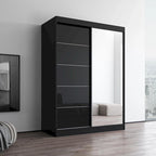 Armario de 2 puertas con espejo, lacado de alto brillo (blanco/negro/gris/wengué)