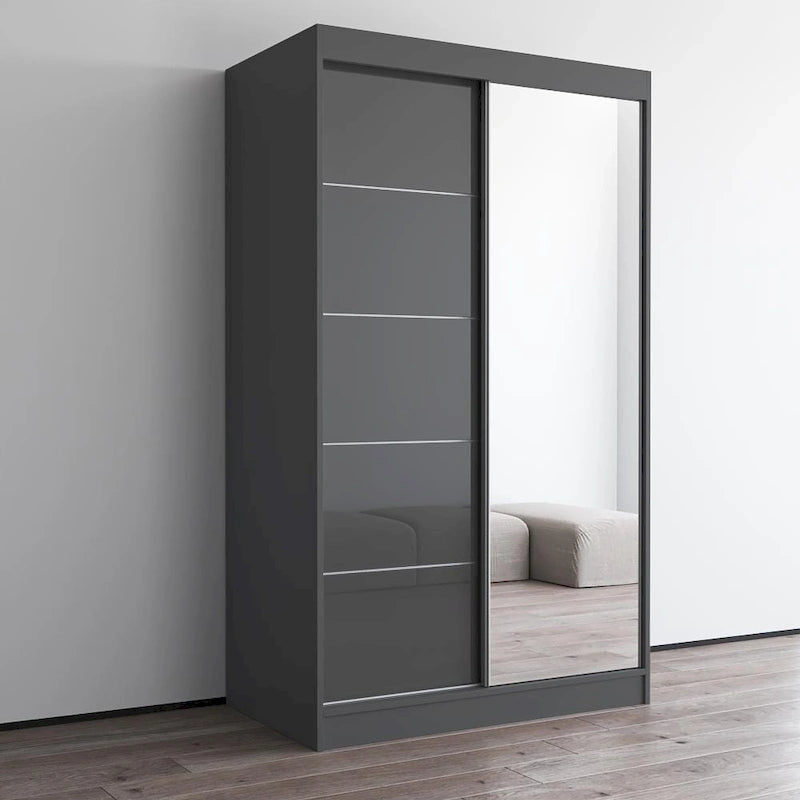 Armario de 2 puertas con espejo, lacado de alto brillo (blanco/negro/gris/wengué)