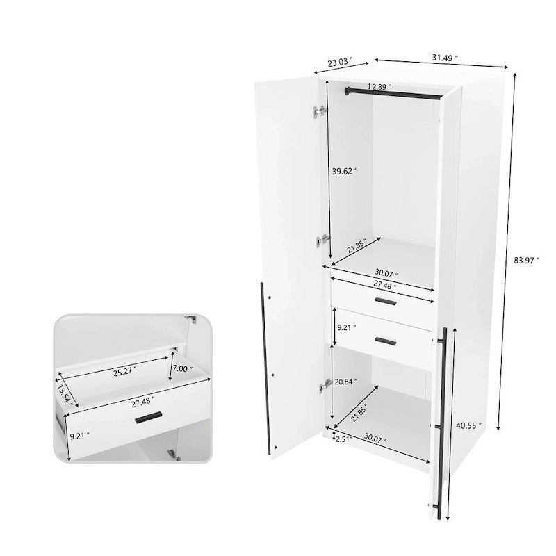 Armario Modular Exento de 3 Piezas Rústico Gris / Blanco / Marrón Dorado, 1 Persona