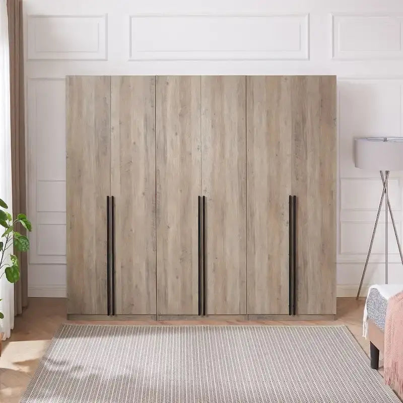 Armario Modular Exento de 3 Piezas Rústico Gris / Blanco / Marrón Dorado, 1 Persona