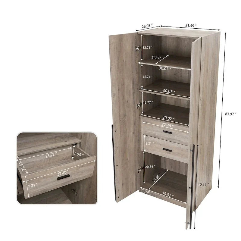 Armario Modular Exento de 3 Piezas Rústico Gris / Blanco / Marrón Dorado, 1 Persona