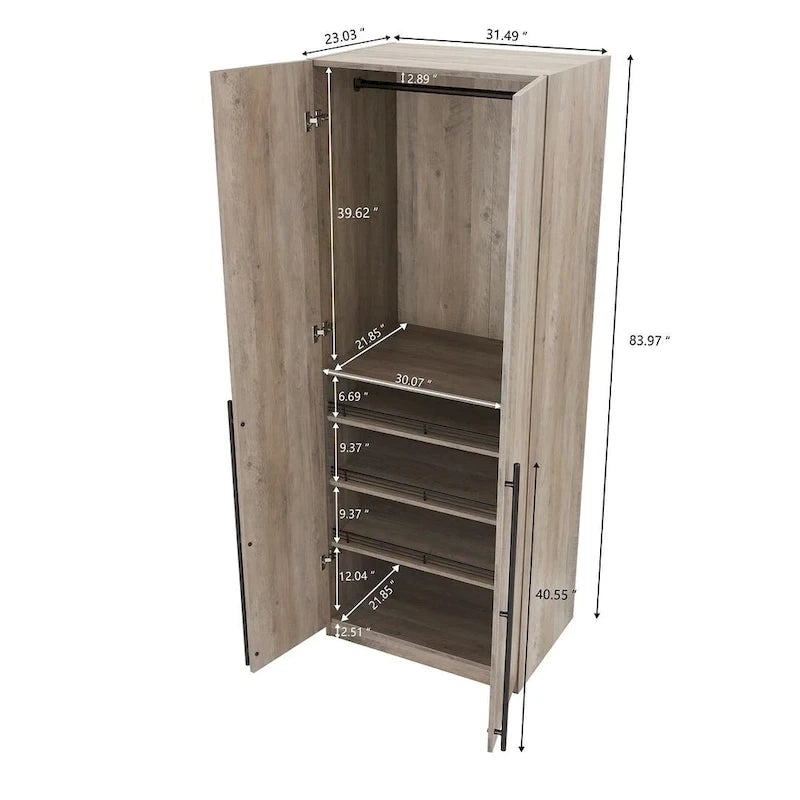 Armario Modular Exento de 3 Piezas Rústico Gris / Blanco / Marrón Dorado, 1 Persona
