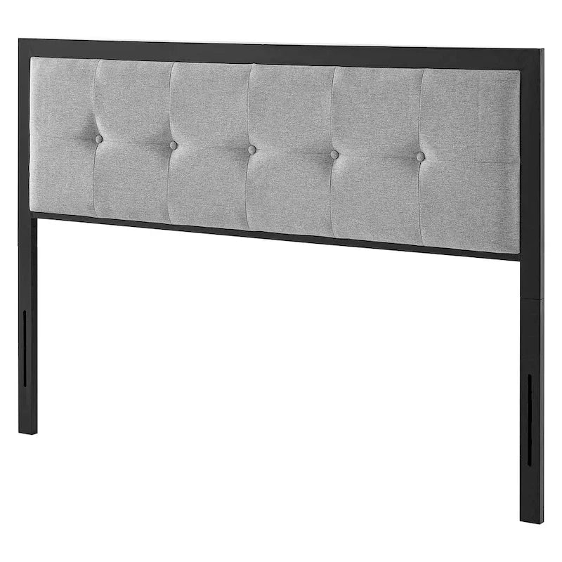 Cabecero king size de tela gris claro con botones capitoné, 1 persona