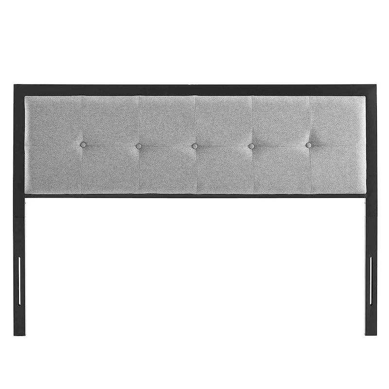 Cabecero king size de tela gris claro con botones capitoné, 1 persona